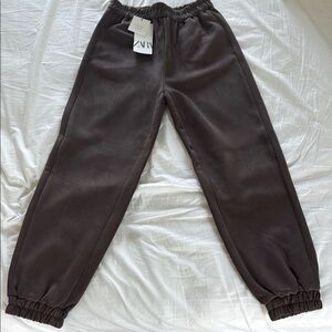 ZARA Brown Suede Style Jogger Pants NWT Size Small 🧸